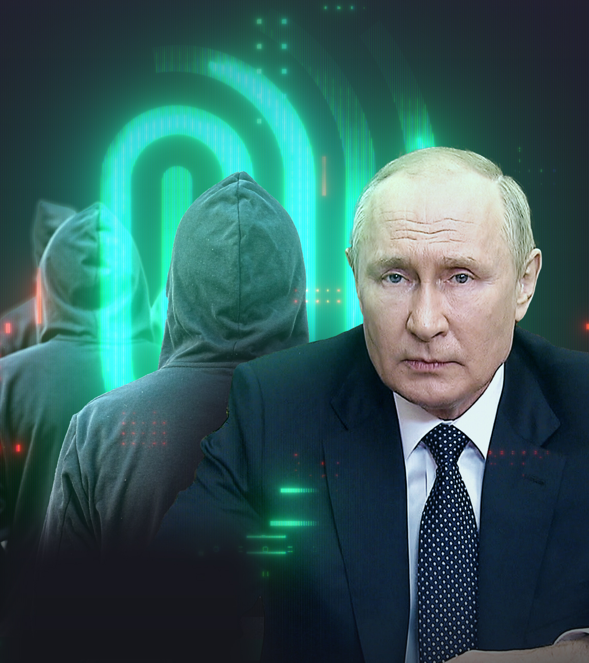 Putin, im Hintergrund das Spur-Logo